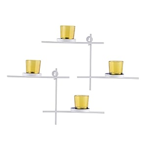 homesake modern geometric wall mounted candle holder with 4 yellow glass tealight cups white metal wall sconce decorative wall art for living room bedroom hallway home dcor