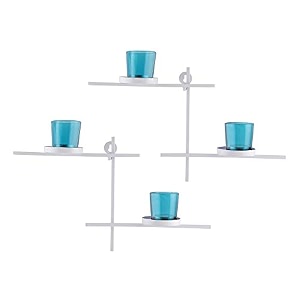 homesake modern geometric wall mounted candle holder with 4 turquoise glass tealight cups white metal wall sconce decorative wall art for living room bedroom hallway home dcor