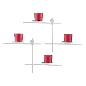homesake modern geometric wall mounted candle holder with 4 red glass tealight cups white metal wall sconce decorative wall art for living room bedroom hallway home dcor
