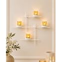 Homesake® Modern Geometric Wall Mounted Candle Holder with 4 Yellow Glass Tealight Cups, White Metal Wall Sconce, Decorative Wall Art for Living Room, Bedroom, Hallway, Home Décor