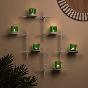 homesake white scorching ladder wall tealight holder set of 2 six green votive candle holders decorative metal wall hanging for home decor diwali decoration amp festive lighting