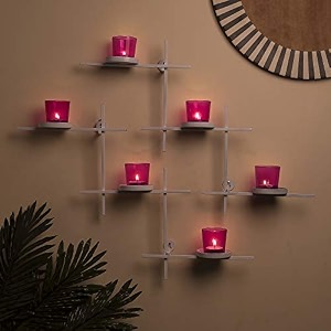 homesake white scorching ladder with six votive pink decor for home pink glass votive tealight holders decorative wall sconces for living room bedroom set of 2 return gifts for pooja