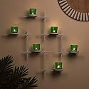 Homesake® White Scorching Ladder Wall Tealight Holder Set of 2, Six Green Votive Candle Holders, Decorative Metal Wall Hanging for Home Decor, Diwali Decoration &amp; Festive Lighting