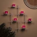 Homesake® White Scorching Ladder with Six Votive Pink, Decor for Home Pink Glass Votive Tealight Holders, Decorative Wall Sconces for Living Room, Bedroom, Set of 2, Return Gifts for Pooja