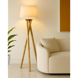 homesake wood tripod floor lamp for living room  mid century standing lamp e27 lamp base warm ambient lighting  corner lamp for living room bedroom  room and office cross-leg jute