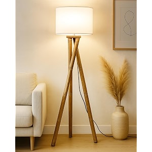 homesake wood tripod floor lamp for living room  mid century standing lamp e27 lamp base soft ambient lighting  corner lamp for living room bedroom  office decor off-white- dr