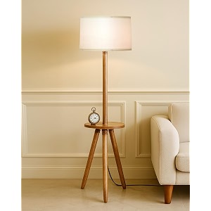 homesake wood tripod floor lamp for living room  mid century standing lamp e27 lamp base soft ambient lighting  corner lamp for living room bedroom  office decor off-white clip
