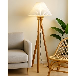 homesake wood tripod floor lamp for living room  mid century standing lamp e27 lamp base soft ambient lighting  corner lamp for living room bedroom  office decor pleated white