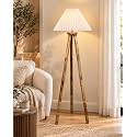 Homesake® Wood Tripod Floor Lamp for Living Room | Mid Century Standing Lamp, E27 Lamp Base, Soft Ambient Lighting | Corner Lamp for Living Room Bedroom | Office Decor, (Pleated White LAR)