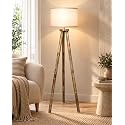 Homesake® Wood Tripod Floor Lamp for Living Room | Mid Century Standing Lamp, E27 Lamp Base, Soft Ambient Lighting | Corner Lamp for Living Room Bedroom | Office Decor, (Off-White)