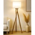 Homesake® Wood Tripod Floor Lamp for Living Room | Mid Century Standing Lamp, E27 Lamp Base, Soft Ambient Lighting | Corner Lamp for Living Room Bedroom | Office Decor, (Off-White- DR)