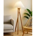 Homesake® Wood Tripod Floor Lamp for Living Room | Mid Century Standing Lamp, E27 Lamp Base, Soft Ambient Lighting | Corner Lamp for Living Room Bedroom | Office Decor, (Pleated White)