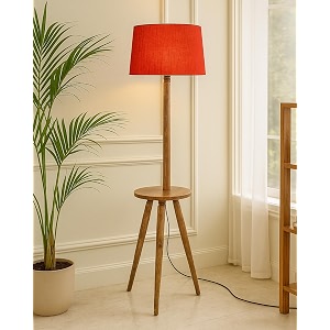 homesake wood tripod floor lamp for living room  mid century standing lamp e27 lamp base soft ambient lighting  corner lamp for living room bedroom  room and office table red