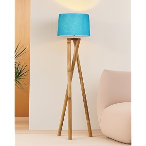 homesake wood tripod floor lamp for living room  mid century standing lamp e27 lamp base warm ambient lighting  corner lamp for living room bedroom  room and office cross-leg turquoise
