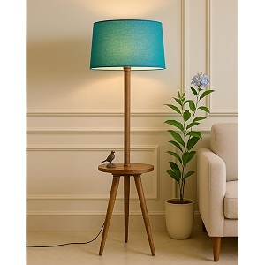 homesake wood tripod floor lamp for living room  mid century standing lamp e27 lamp base soft ambient lighting  corner lamp for living room bedroom  room and office tableturquoise