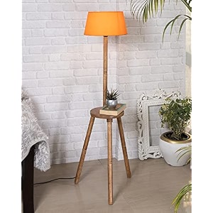 homesake wood tripod floor lamp for living room  mid century standing lamp e27 lamp base soft ambient lighting  corner lamp for living room bedroom  room and office table orange