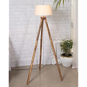 homesake wood tripod floor lamp for living room  mid century standing lamp e27 lamp base soft ambient lighting  corner lamp for living room bedroom  room and office tripod beige