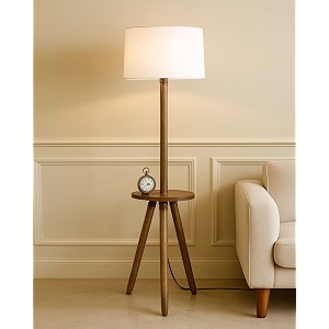 homesake wood tripod floor lamp for living room  mid century standing lamp e27 lamp base soft ambient lighting  corner lamp for living room bedroom  room and office table white