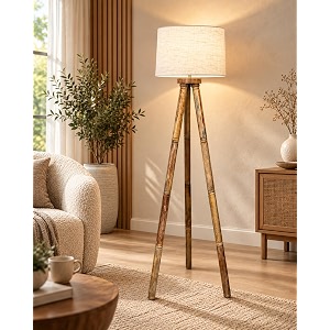 homesake wood tripod floor lamp for living room  mid century standing lamp e27 lamp base soft ambient lighting  corner lamp for living room bedroom  room and office tripod white