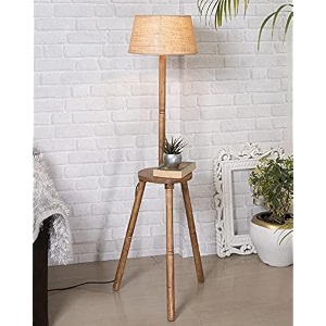homesake wood tripod floor lamp for living room  mid century standing lamp e27 lamp base warm ambient lighting  corner lamp for living room bedroom  room and office cross-leg jute