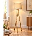 Homesake® Wood Tripod Floor Lamp for Living Room | Mid Century Standing Lamp, E27 Lamp Base, Warm Ambient Lighting | Corner Lamp for Living Room Bedroom | Room and Office (Cross-Leg, Khadi)