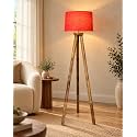 Homesake® Wood Tripod Floor Lamp for Living Room | Mid Century Standing Lamp, E27 Lamp Base, Soft Ambient Lighting | Corner Lamp for Living Room Bedroom | Room and Office (Tripod, Red)