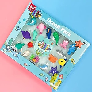 homesoul colorful ocean park theme erasers kit for childrendifferent design and coloureraser set for return giftbirthday giftsschool prize 17 erasers in the set e8222