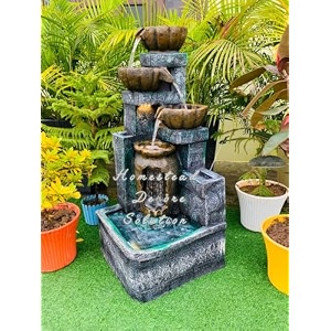 homestead decore solution 4-tier cascading water fountain 4 feet with led light stone-look finish indoor outdoor decorative home decor living room garden office fiber multicolour