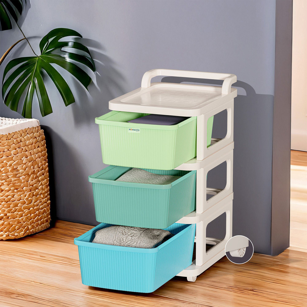 HOMESTIC 3 Layer Plastic Modular Storage Drawer Organizer with Wheels ...