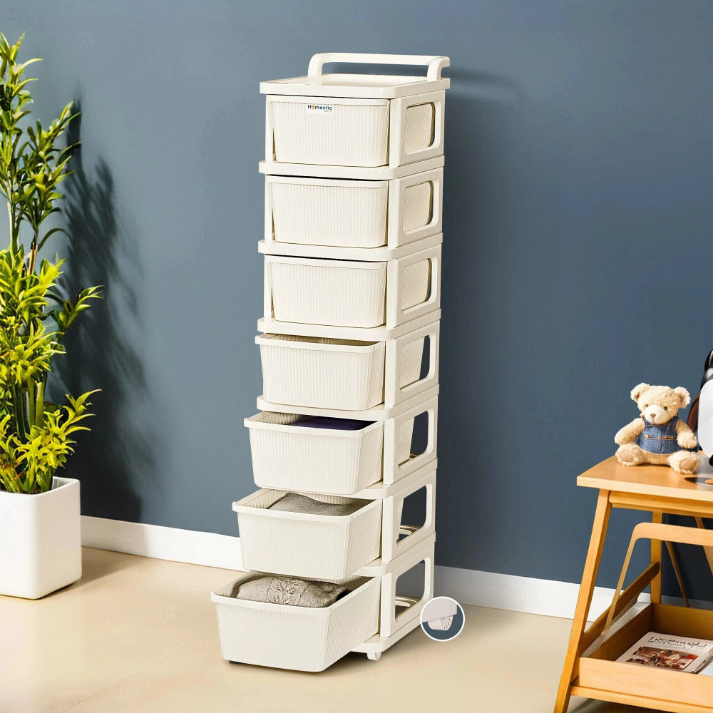 HOMESTIC 7 Layer Plastic Modular Storage Drawer Organizer with Wheels ...