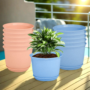 homestic by kuber industries marble mega flower pot for home with tray9 inchpack of 12blue  peach plant container set