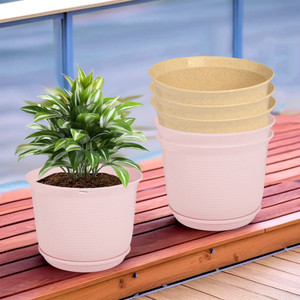 homestic by kuber industries marble mega flower pot for home with tray9 inchpack of 6pink  beige plant container set