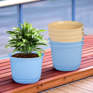 homestic by kuber industries marble mega flower pot for home with tray9 inchpack of 6blue  beige plant container set