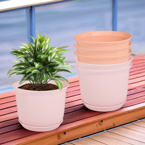 homestic by kuber industries marble mega flower pot for home with tray9 inchpack of 6pink  peach plant container set