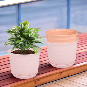 homestic by kuber industries marble mega flower pot for home with tray9 inchpack of 4pink  peach plant container set