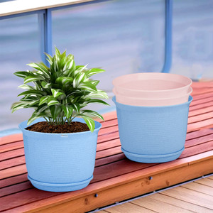 homestic by kuber industries marble mega flower pot for home with tray9 inchpack of 4blue  pink plant container set