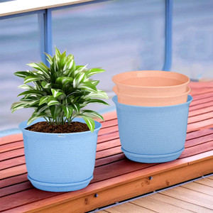 homestic by kuber industries marble mega flower pot for home with tray9 inchpack of 4blue  peach plant container set
