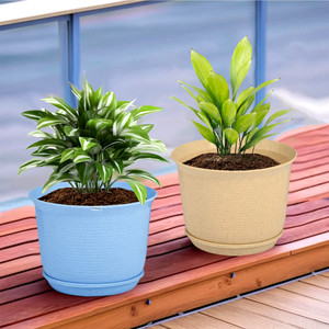 homestic by kuber industries marble mega flower pot for home with tray9 inchpack of 2blue  beige plant container set