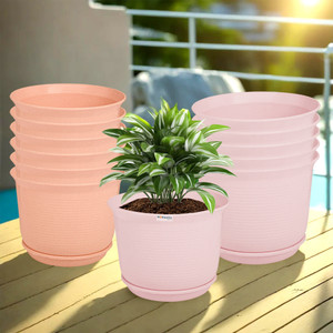 homestic by kuber industries marble mega flower pot for home with tray9 inchpack of 12pink  peach plant container set