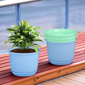 homestic by kuber industries marble mega flower pot for home with tray9 inchpack of 4blue  mint green plant container set