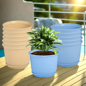 homestic by kuber industries marble mega flower pot for home with tray9 inchpack of 12blue  beige plant container set