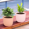 HOMESTIC by Kuber Industries Marble Mega Flower Pot for Home with Tray|9 Inch|Pack of 2|Pink & Peach Plant Container Set