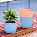 HOMESTIC by Kuber Industries Marble Mega Flower Pot for Home with Tray|9 Inch|Pack of 6|Blue & Peach Plant Container Set