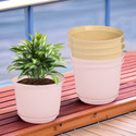 HOMESTIC by Kuber Industries Marble Mega Flower Pot for Home with Tray|9 Inch|Pack of 6|Pink & Beige Plant Container Set