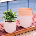 HOMESTIC by Kuber Industries Marble Mega Flower Pot for Home with Tray|9 Inch|Pack of 6|Pink & Peach Plant Container Set