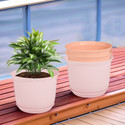 HOMESTIC by Kuber Industries Marble Mega Flower Pot for Home with Tray|9 Inch|Pack of 4|Pink & Peach Plant Container Set