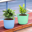 HOMESTIC by Kuber Industries Marble Mega Flower Pot for Home with Tray|9 Inch|Pack of 2|Blue & Mint Green Plant Container Set
