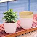 HOMESTIC by Kuber Industries Marble Mega Flower Pot for Home with Tray|9 Inch|Pack of 4|Pink & Beige Plant Container Set