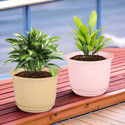 HOMESTIC by Kuber Industries Marble Mega Flower Pot for Home with Tray|9 Inch|Pack of 2|Pink & Beige Plant Container Set