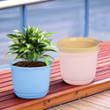 HOMESTIC by Kuber Industries Marble Mega Flower Pot for Home with Tray|9 Inch|Pack of 3|Blue-Pink & Beige Plant Container Set
